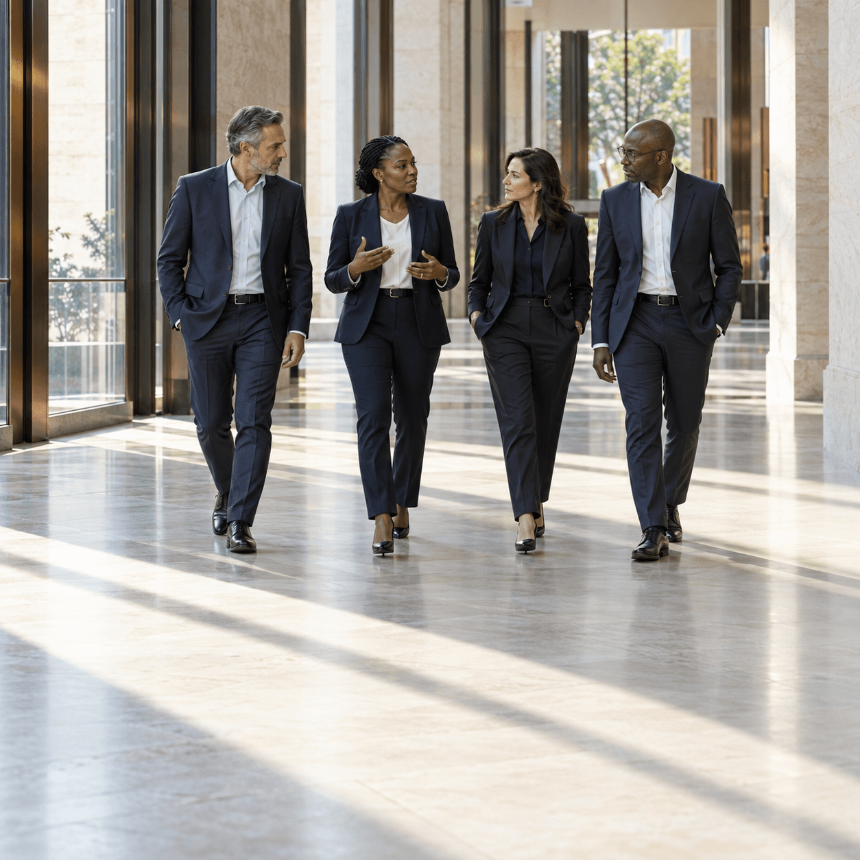 Leadership team in motion, illustrative